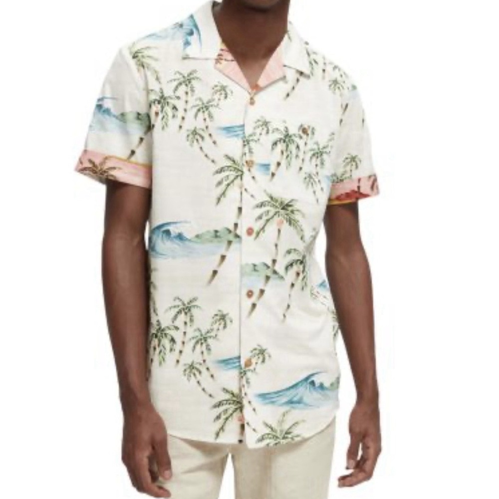 Scotch & Soda Shirt Men's Medium Short Sleeve Button Front Hawaiian Beach Resort